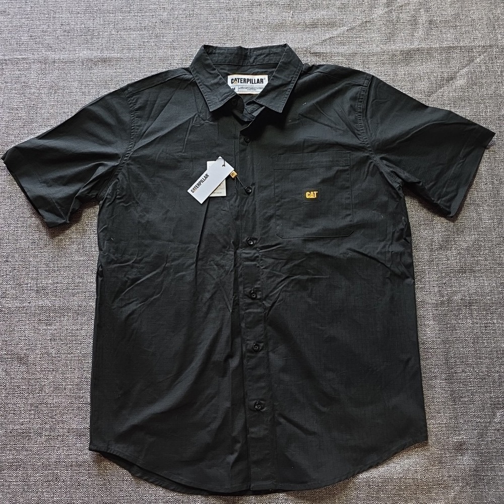 Caterpillar Men CAT Classic Button Down Oxford Shirt Long Sleeve M Black Ripstop